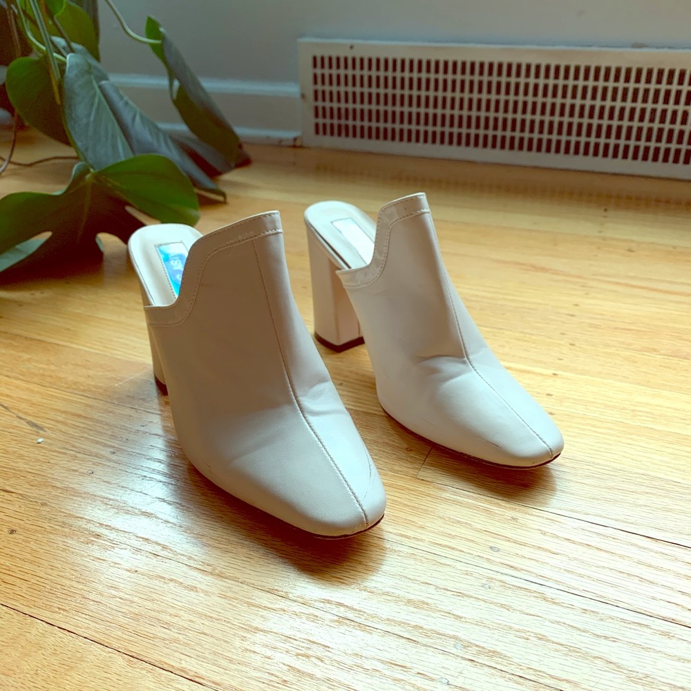 Cream block heel boots
